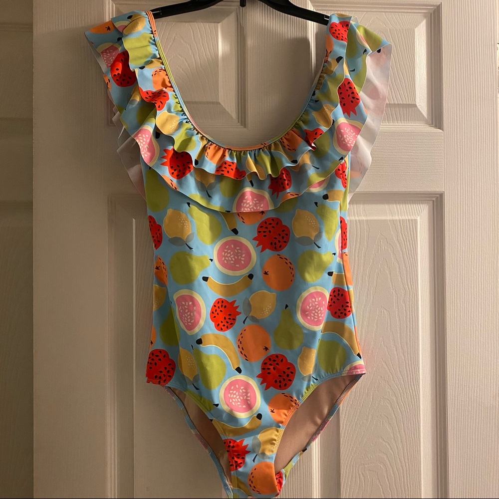 Kortni Jeane Ruffle One Piece Fruit Salad Print